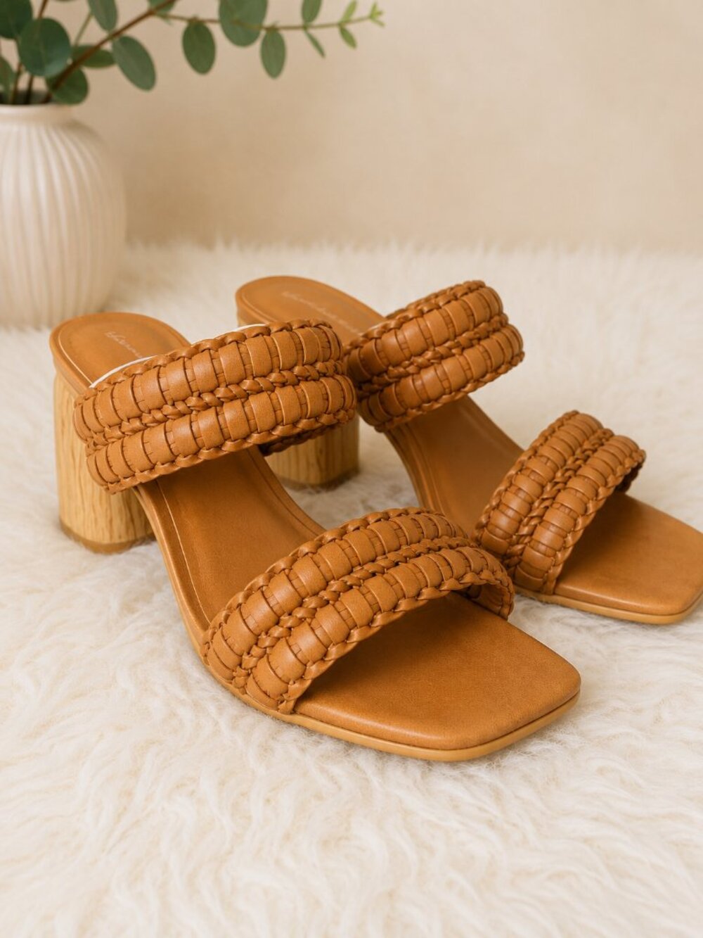 Universal Thread Tan Braided Double Strap Block Heel Sandals Size 9 NWT